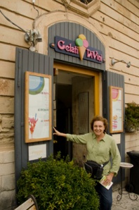 Galina, whose compass is set for sweets, shows off the Gelati Divini store.